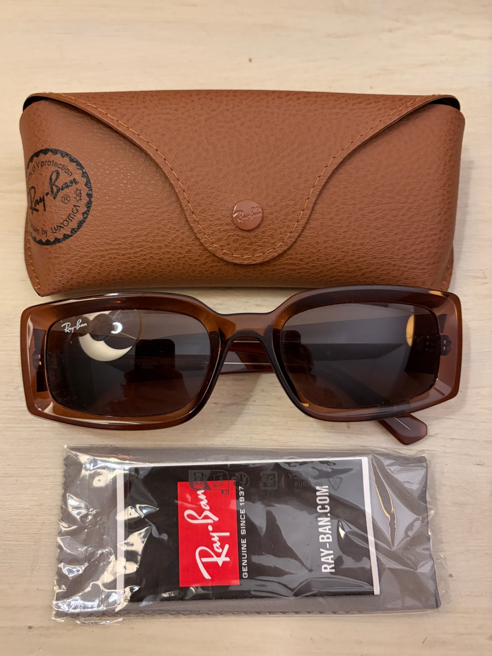 Ray-Ban Brown Rectangular Sunglasses with Case